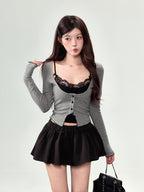 【笨比甜sweety】レース重ね着風ニット