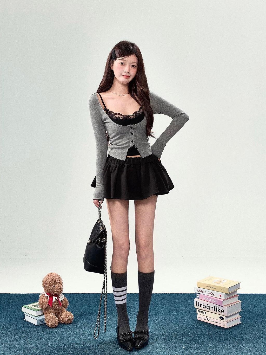 【笨比甜sweety】レース重ね着風ニット