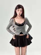 【笨比甜sweety】レース重ね着風ニット