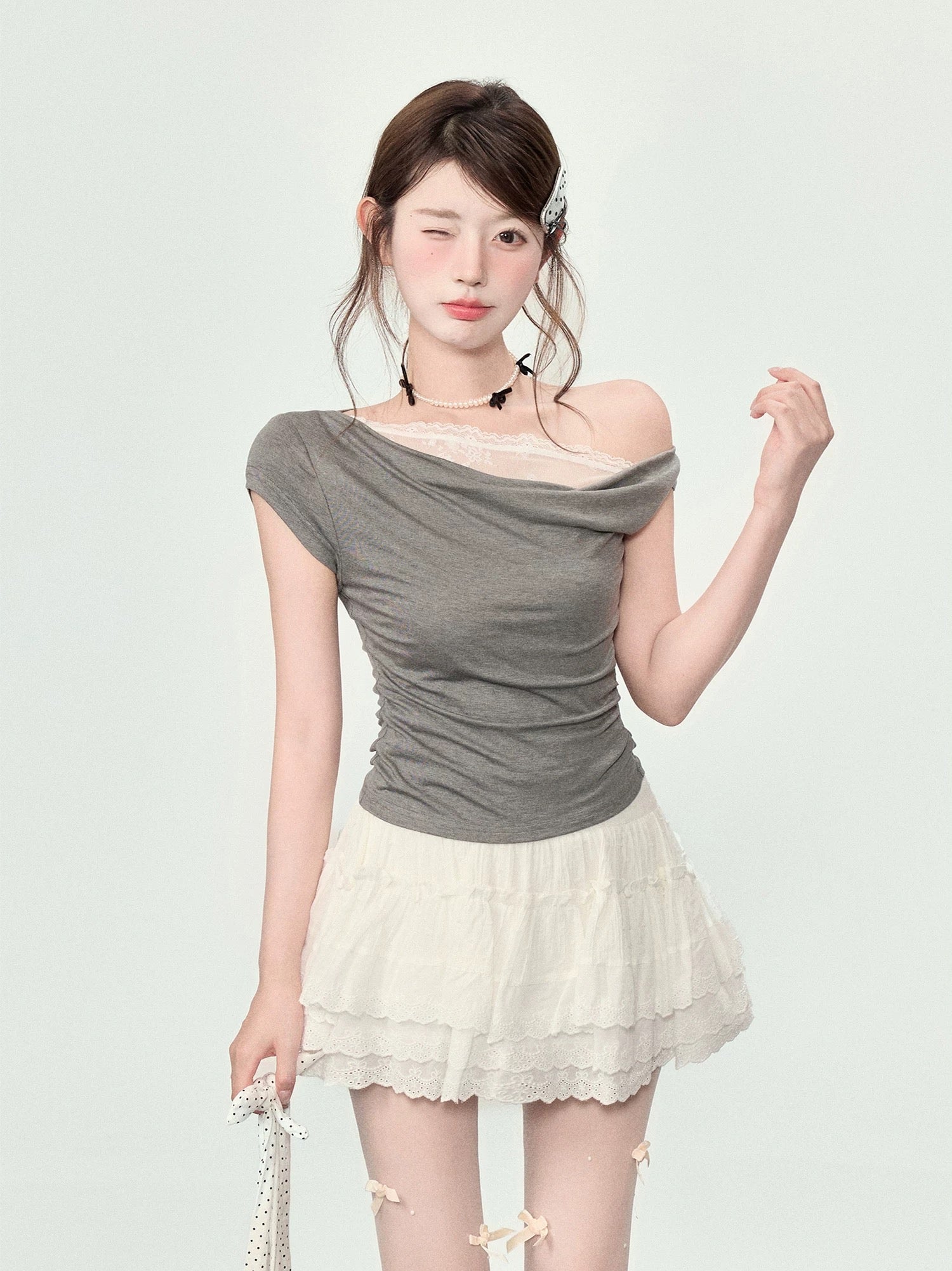 【笨比甜sweety】レース ワンショルＴ