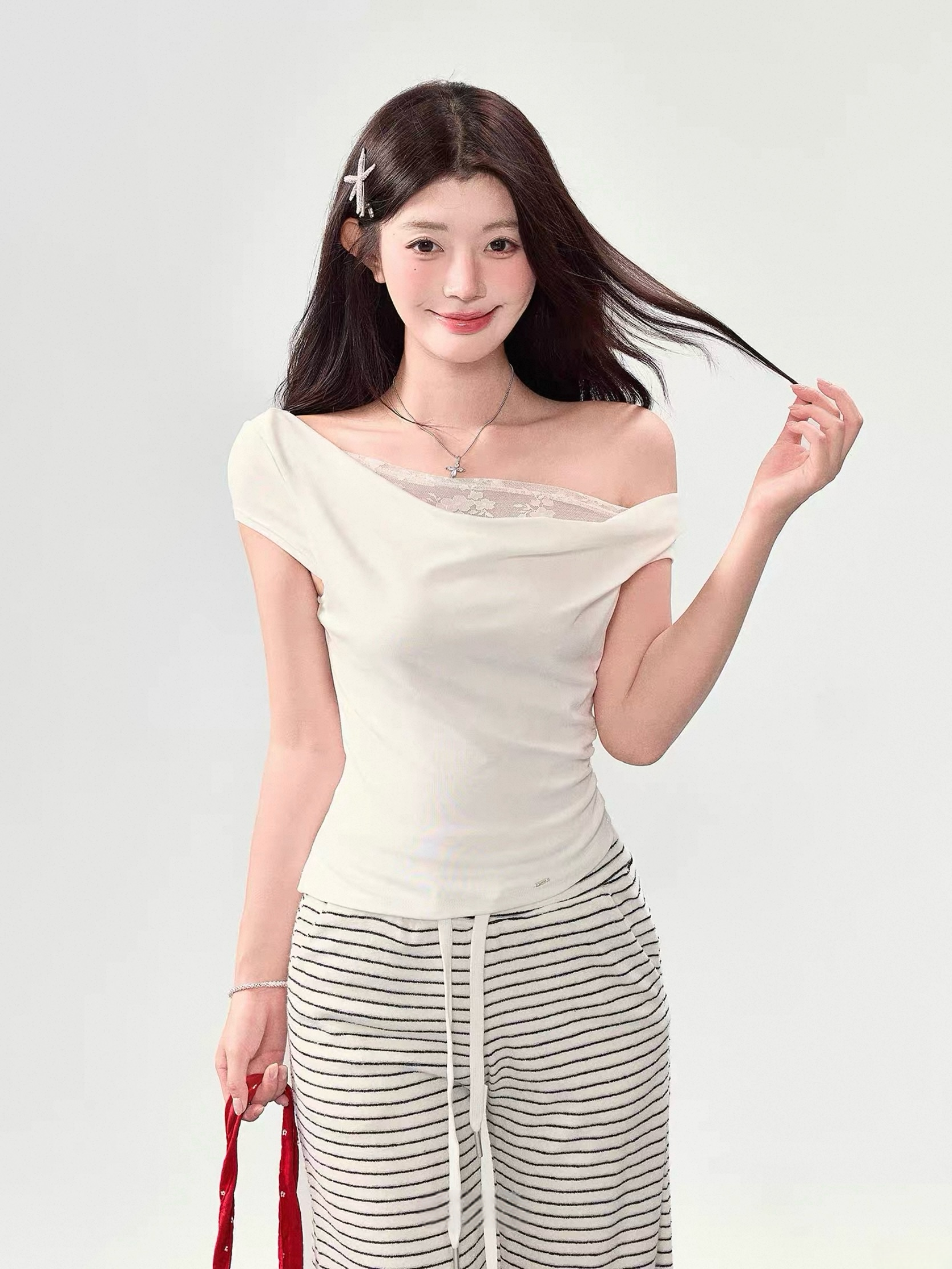 【笨比甜sweety】レース ワンショルＴ