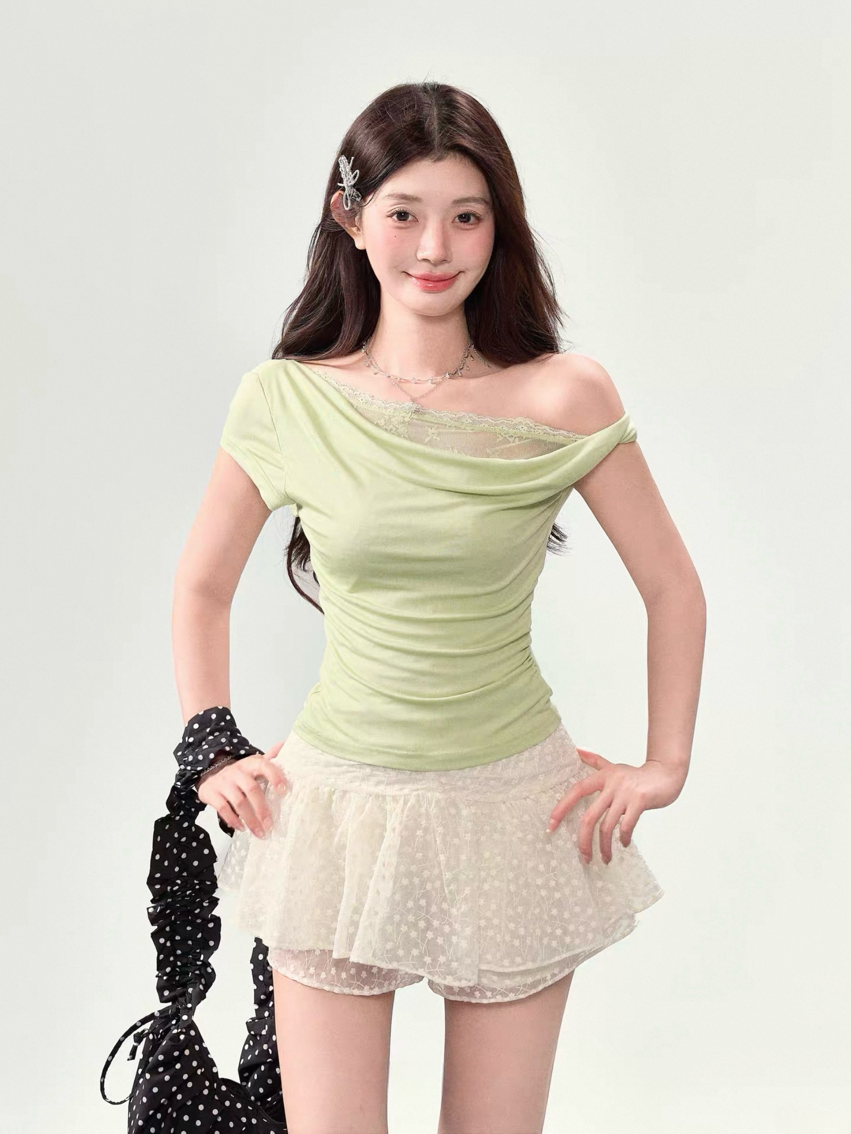 【笨比甜sweety】レース ワンショルＴ