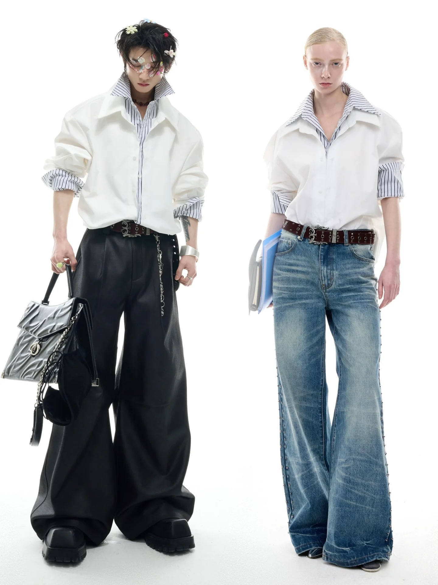 【ArguE CulturE】重ね着風 ストライプシャツ ブルー