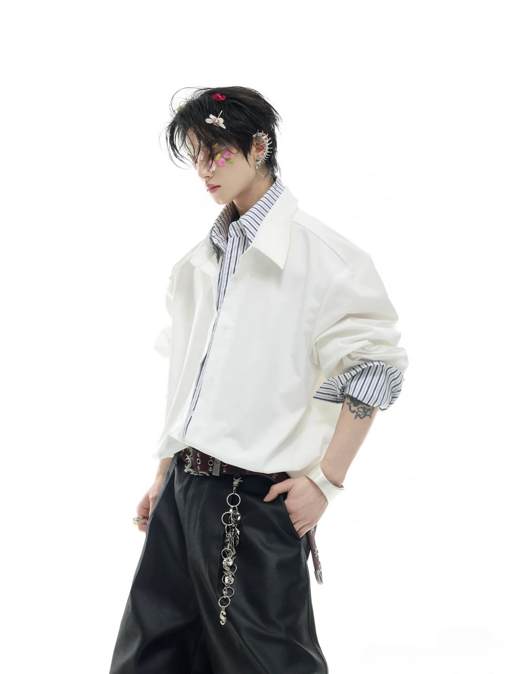 【ArguE CulturE】重ね着風 ストライプシャツ ブルー