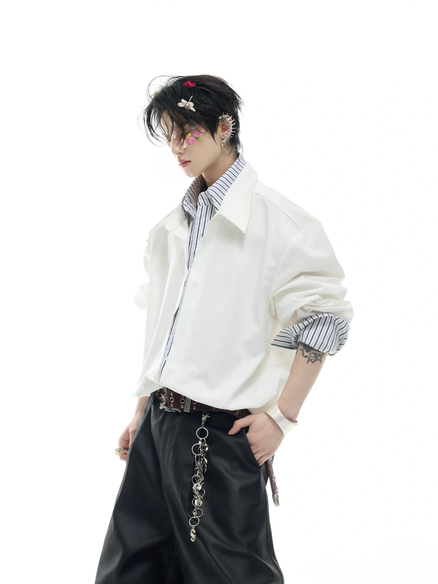 【ArguE CulturE】重ね着風 ストライプシャツ ブルー