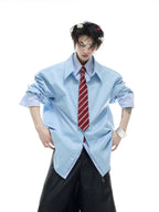 【ArguE CulturE】重ね着風 ストライプシャツ ブルー