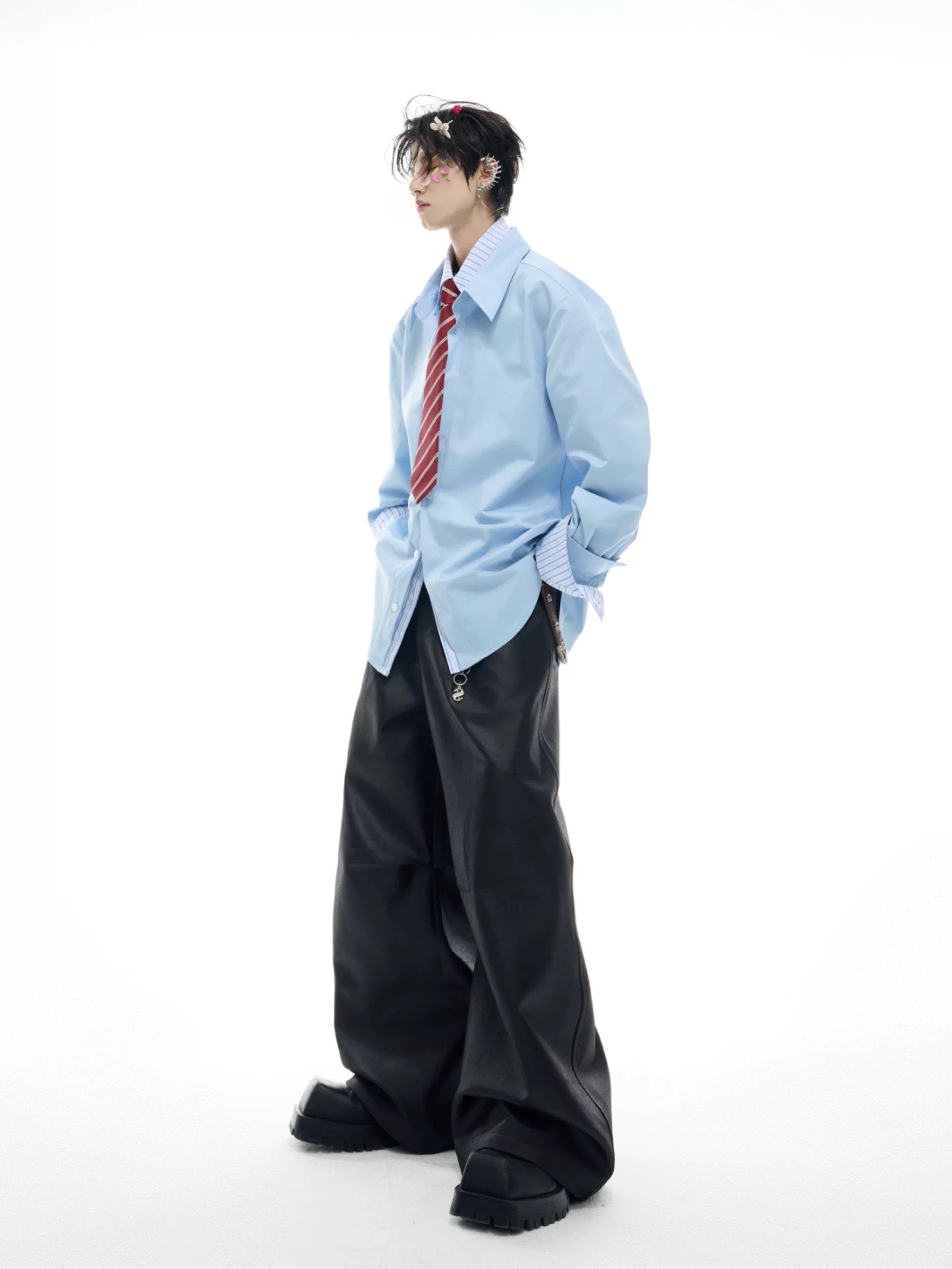 【ArguE CulturE】重ね着風 ストライプシャツ ブルー