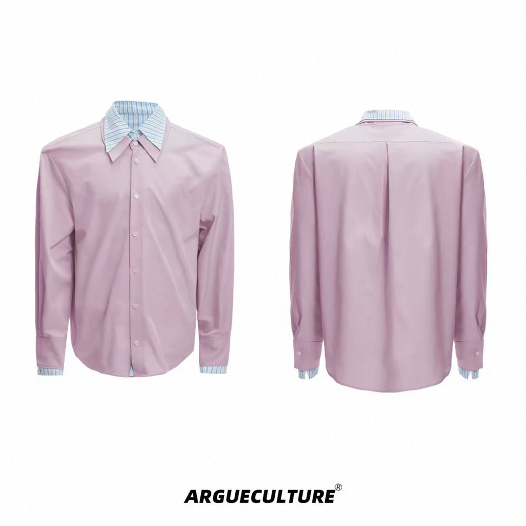 【ArguE CulturE】重ね着風 ストライプシャツ ブルー