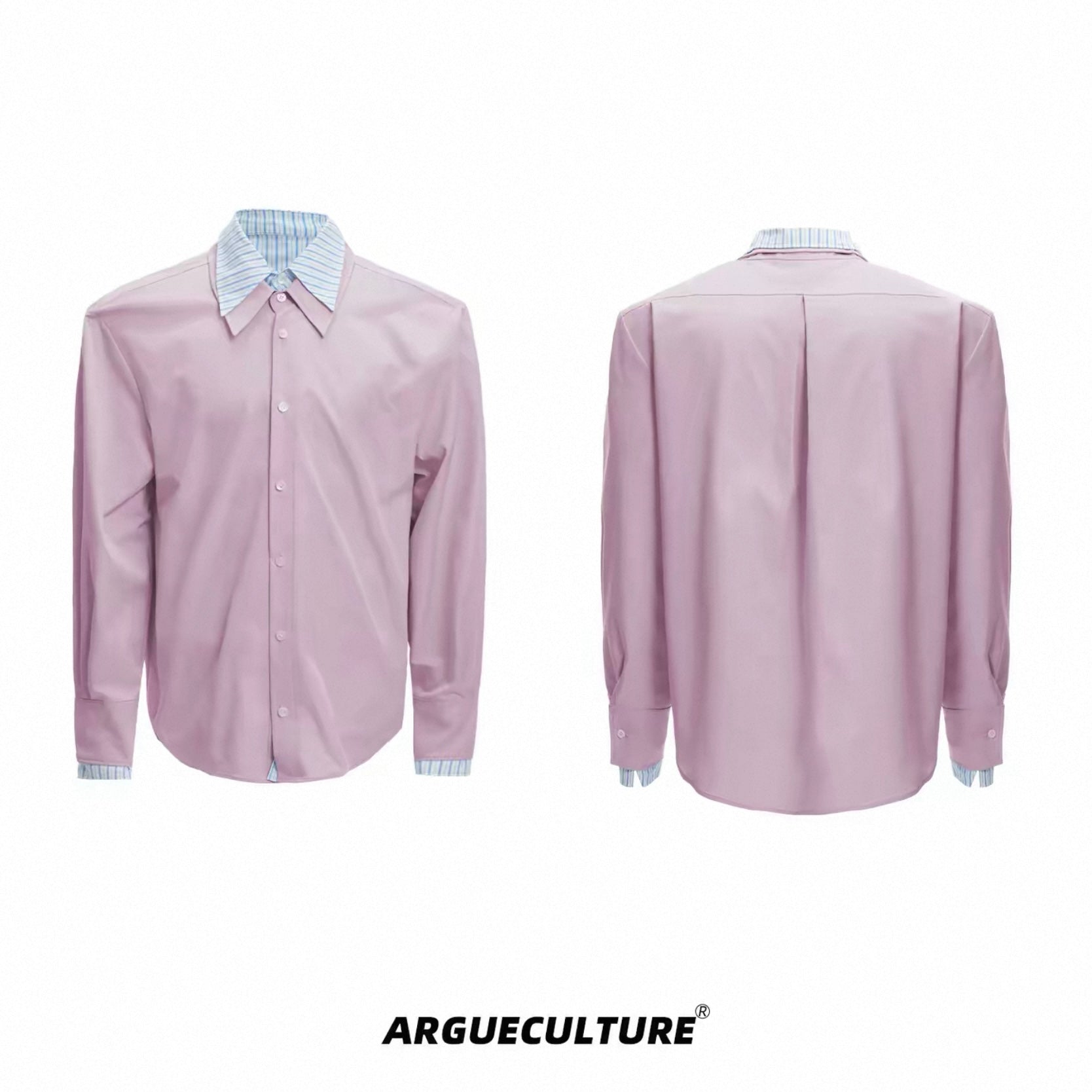 【ArguE CulturE】重ね着風 ストライプシャツ ブルー