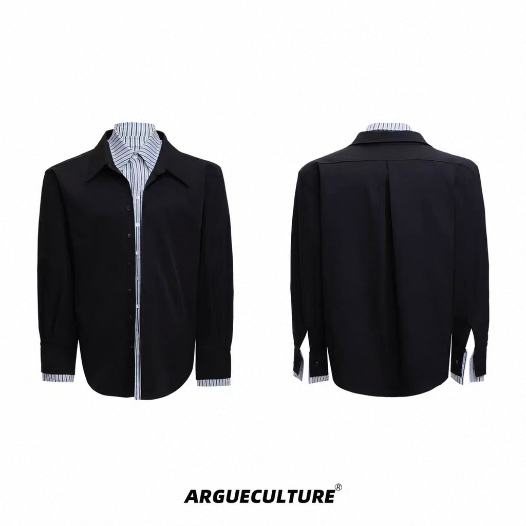 【ArguE CulturE】重ね着風 ストライプシャツ ブルー