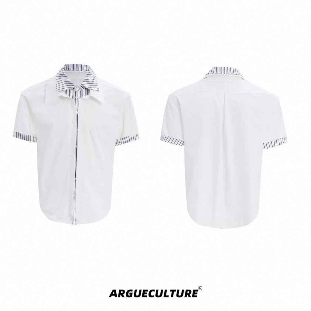 【ArguE CulturE】重ね着風 ストライプシャツ ブルー