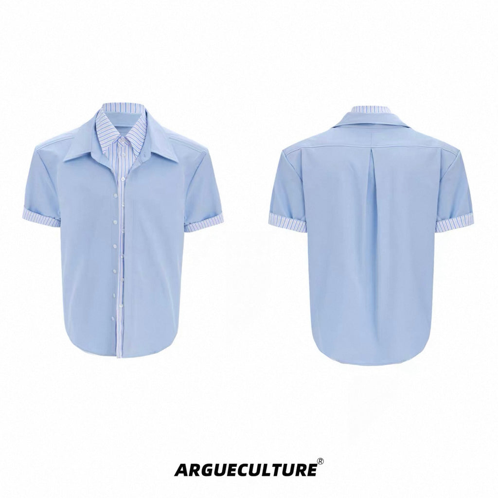 【ArguE CulturE】重ね着風 ストライプシャツ ブルー