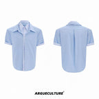 【ArguE CulturE】重ね着風 ストライプシャツ ブルー