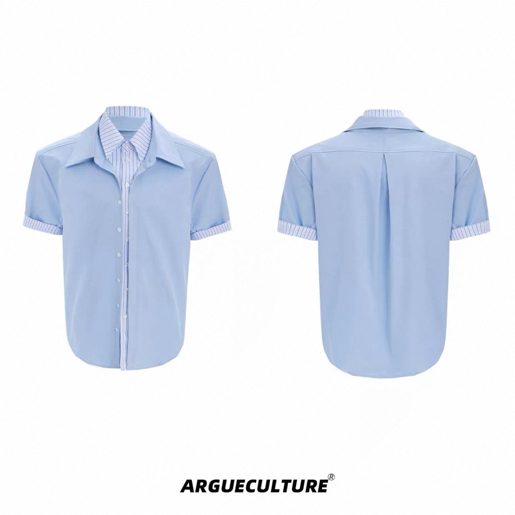 【ArguE CulturE】重ね着風 ストライプシャツ ブルー