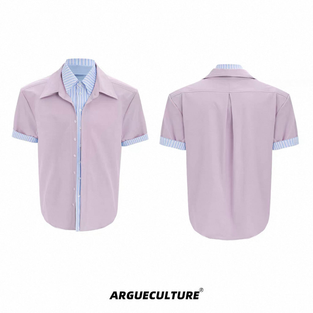 【ArguE CulturE】重ね着風 ストライプシャツ ブルー