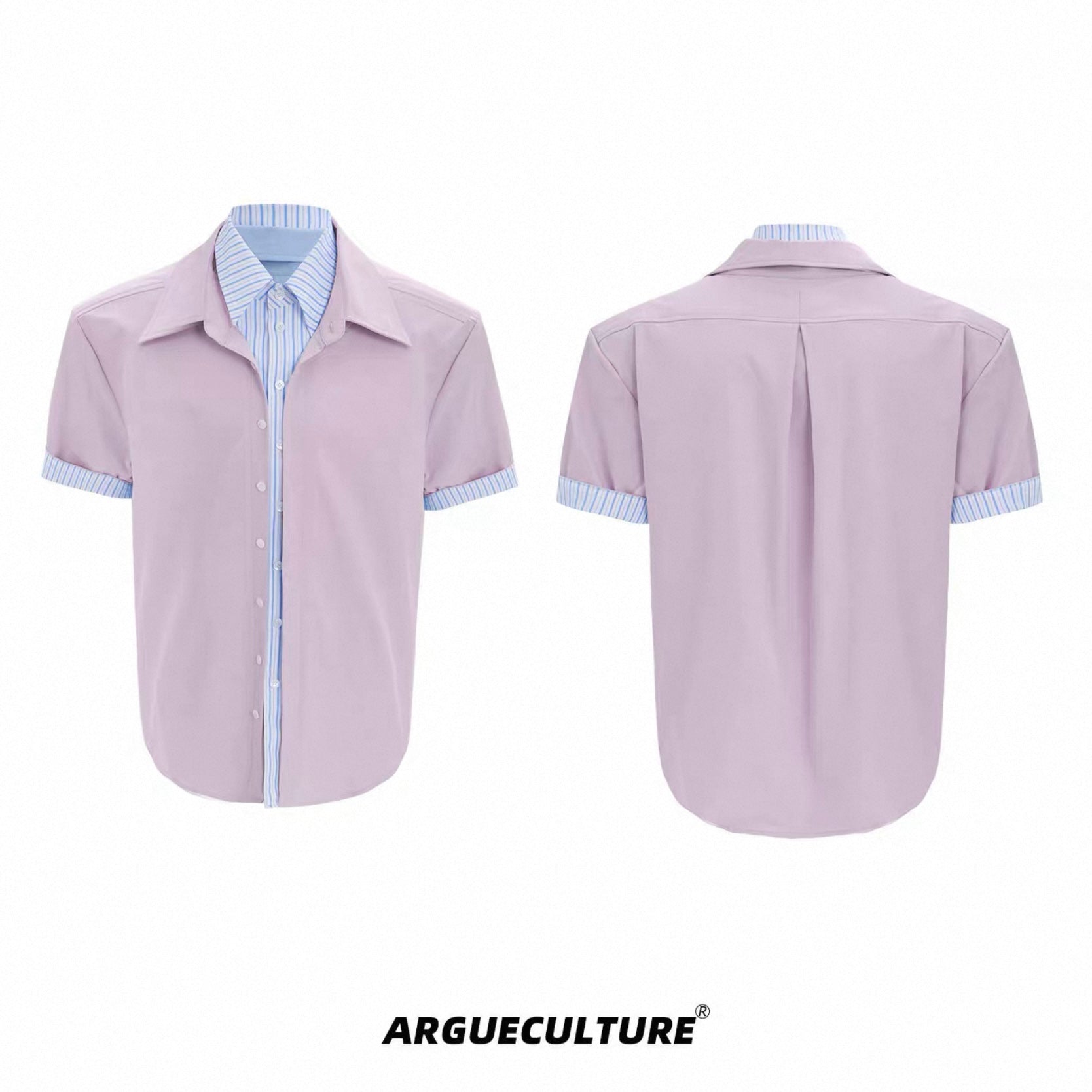 【ArguE CulturE】重ね着風 ストライプシャツ ブルー