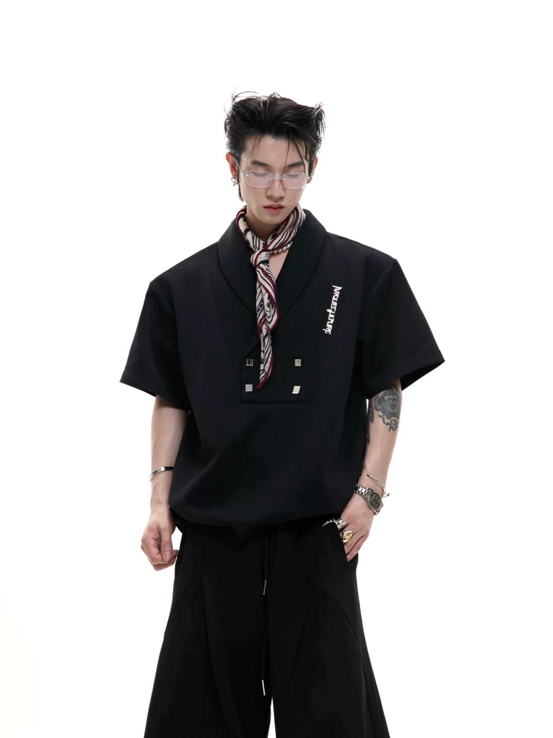【ArguE CulturE】Vネックデザイン 半袖セットアップ / ワイドスウェットパンツ